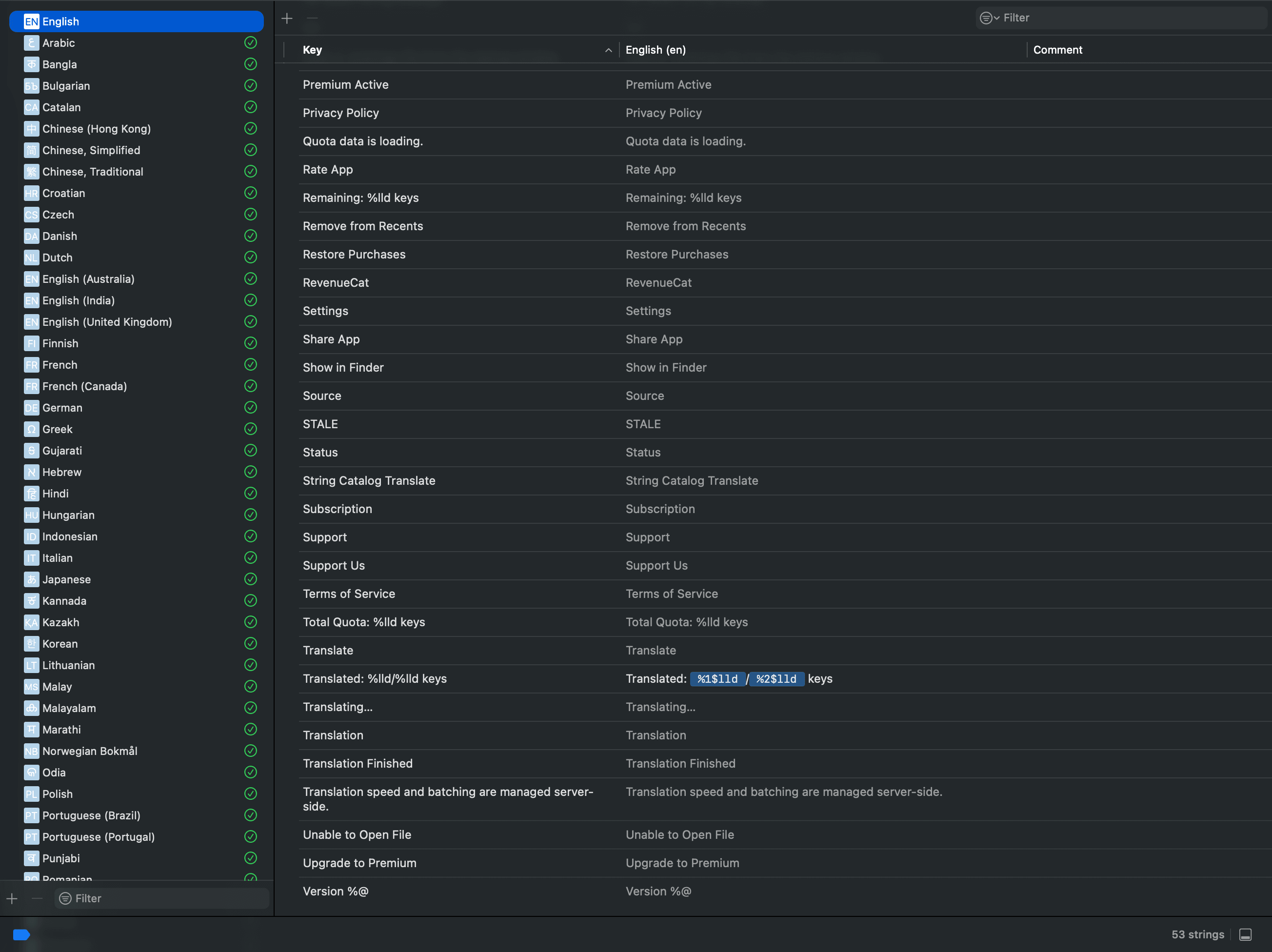 Xcode showing updated translated string catalog values