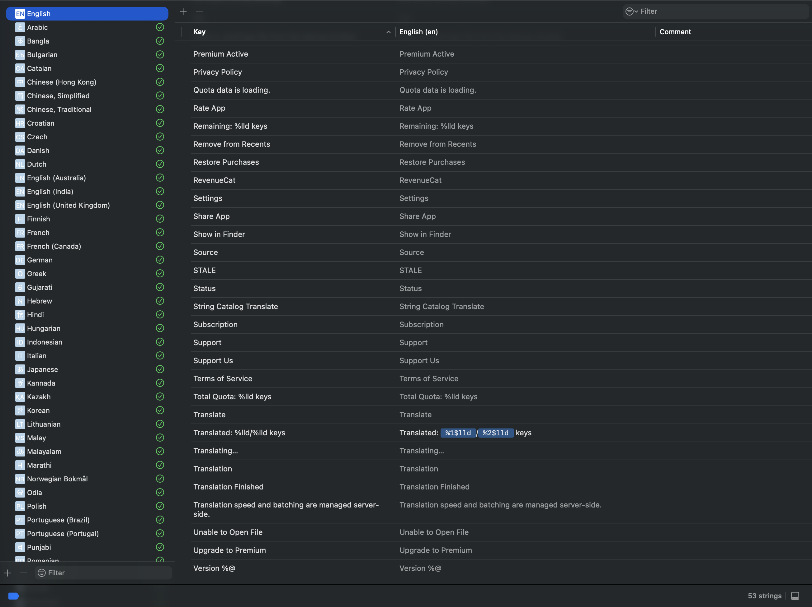 Xcode showing updated translated string catalog values